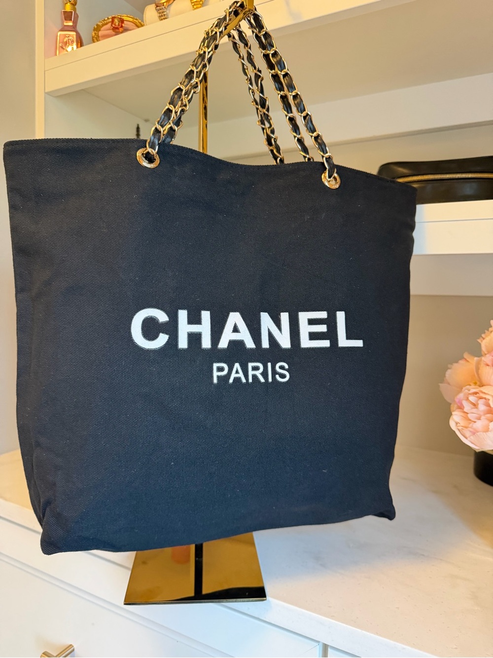 CHANEL NIP GWP Paris Parfum Black Canvas Tote with Gold Chain Detail - Picture 5 of 16